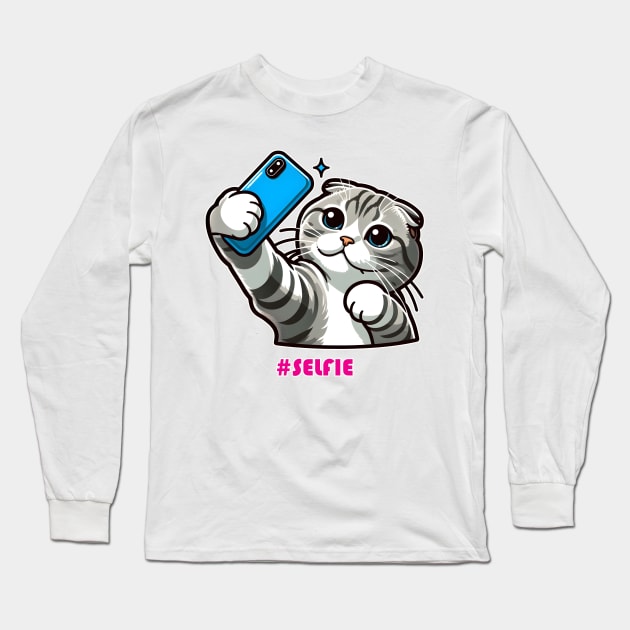 Cat Selfie Long Sleeve T-Shirt by Rawlifegraphic